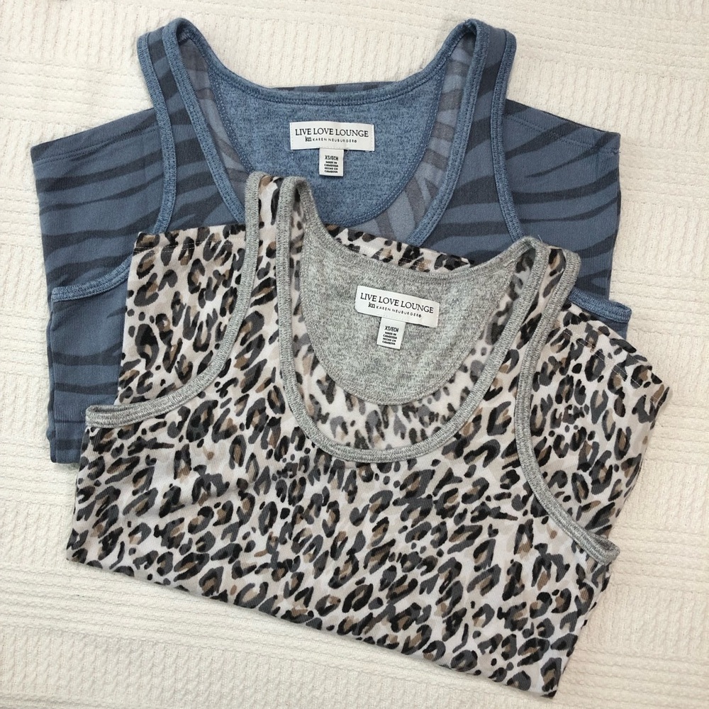 Live Love Lounge Neutral Animal Print Soft Pajama Tops Pair. Women’s XS - Picture 2 of 7